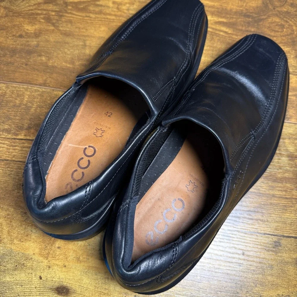 ECCO Helsinki Black Leather Bicycle Toe Slip On Loafers Mens Size 42 US 8-8.5